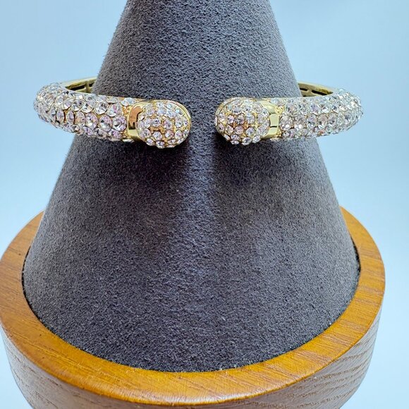 VTG Silver Tone Cubic Zirconia Open Cuff Bangle Bracelet Size 7.5" Fit - Picture 5 of 11